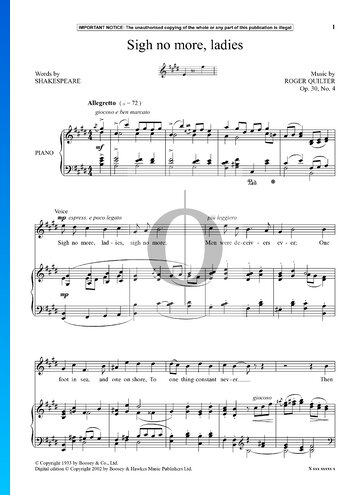 4 Shakespeare Songs, Op. 30 No. 4: Sigh No More, Ladies Sheet Music