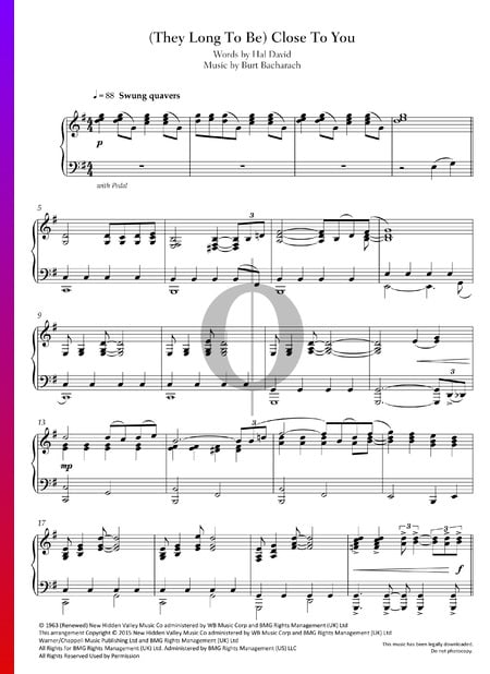 (They Long To Be) Close To You Sheet Music