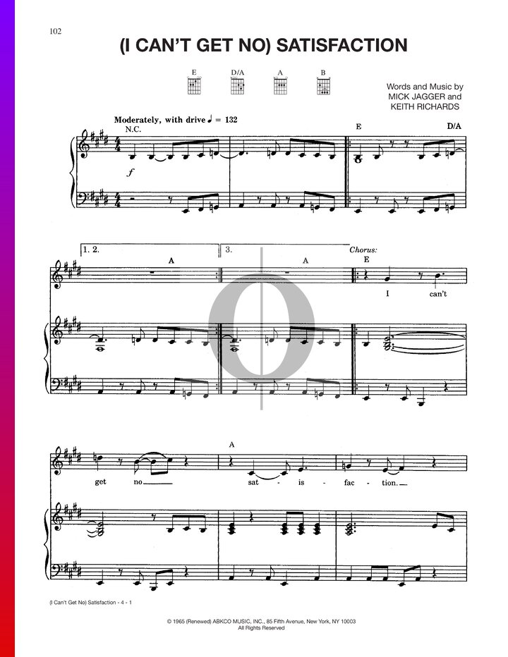 I Cant Get No Satisfaction The Rolling Stones Piano Sheet Music