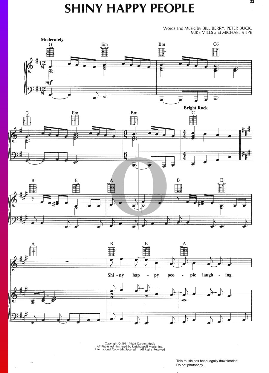 Shiny Happy People (R.E.M.) Piano Sheet Music - OKTAV