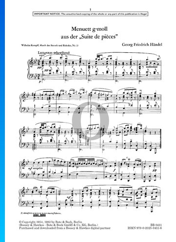 Menuett g-Moll, HWV 434/4 Musik-Noten