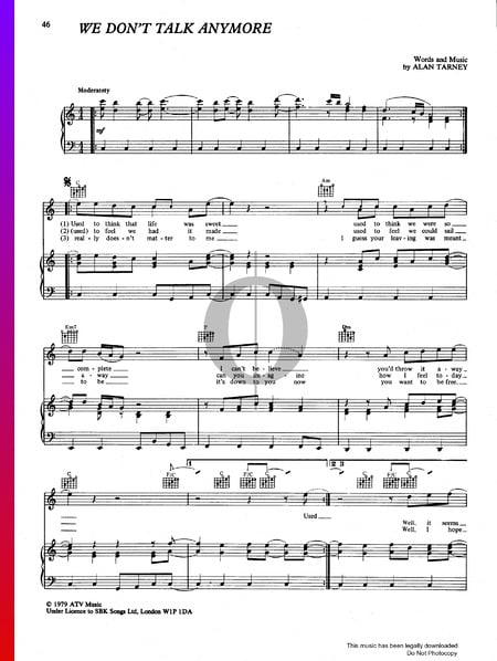 We Don't Talk Anymore Sheet Music