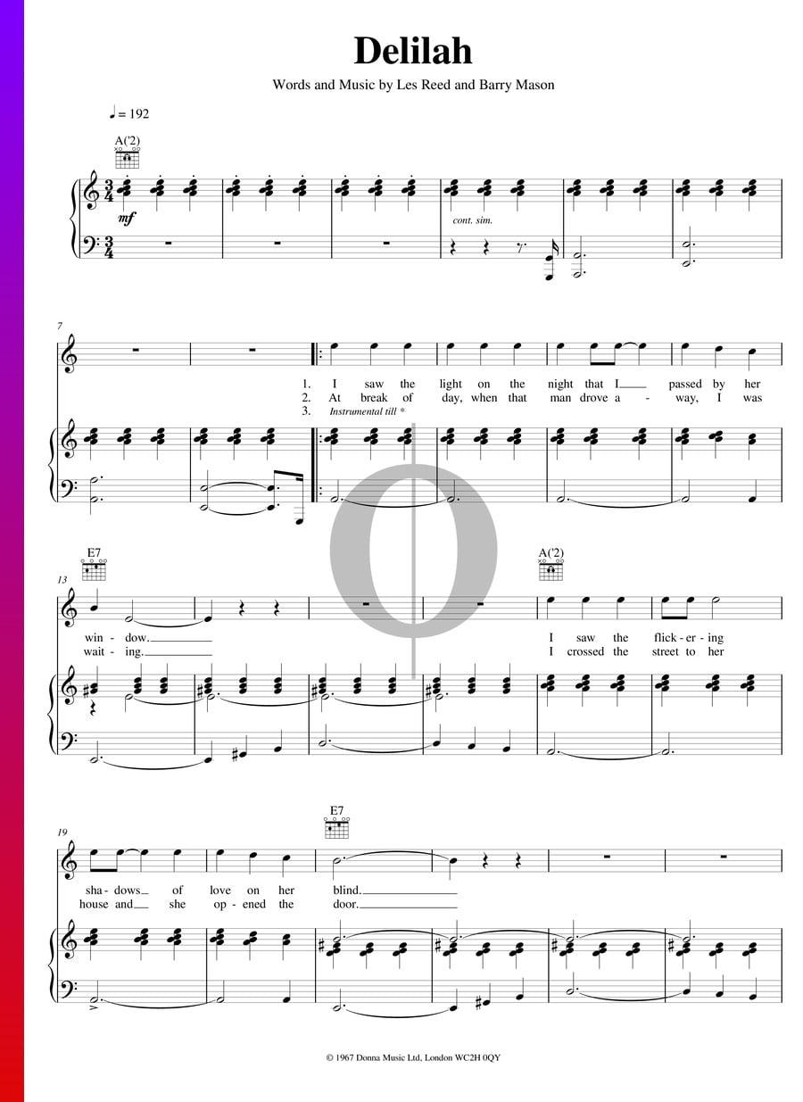 Delilah Tom Jones Piano Sheet Music Oktav