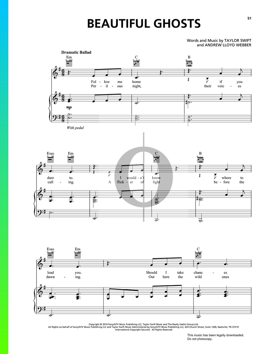 Beautiful Ghosts Piano Sheet Music from Cats by Taylor Swift - OKTAV