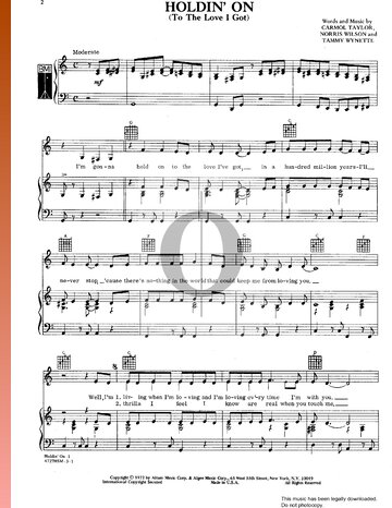 Holdin' On (To The Love I Got) Sheet Music