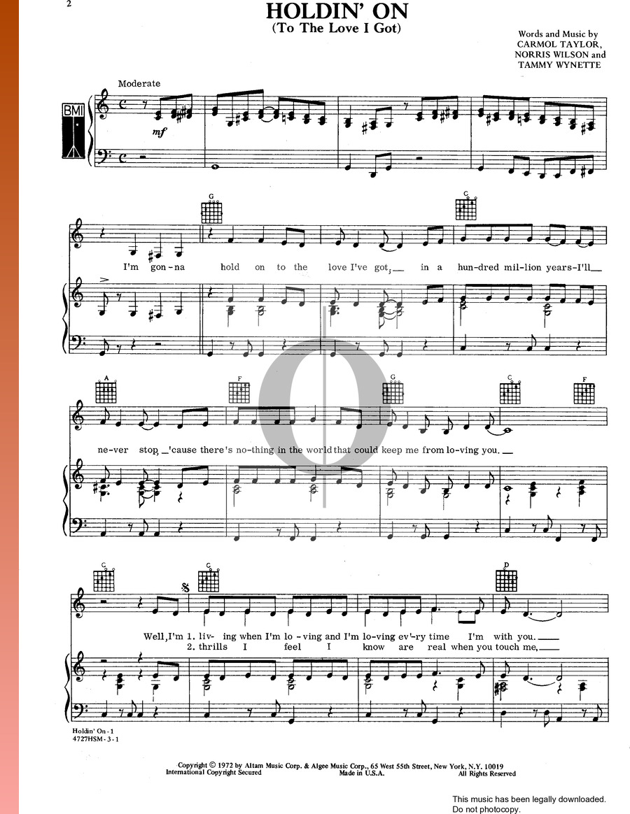 Holdin On To The Love I Got Barbara Mandrell Piano Sheet Music OKTAV   7ac33c62 T 001 Holdin On To The Love I Got 900w 