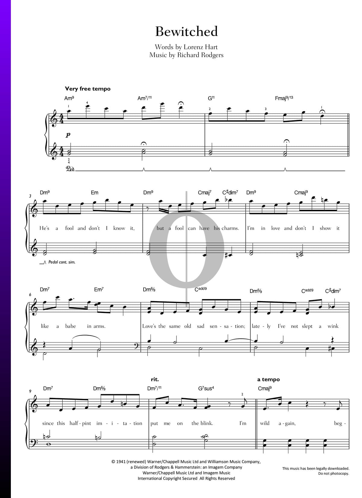 Artesano punto carpeta Bewitched Partitura » Richard Rodgers (Piano, Voz) | Descarga PDF - OKTAV