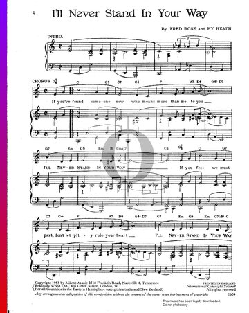 I'll Never Stand In Your Way Sheet Music