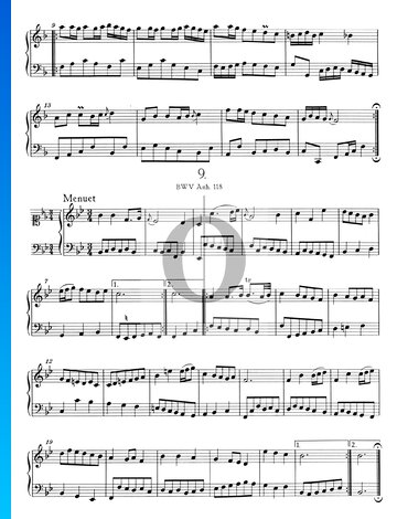 Partition Menuet en Si Majeur, BWV Anh. 118