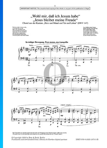 Partition Wohl mir, dass ich Jesum habe - Jesus bleibet meine Freude, BWV 147