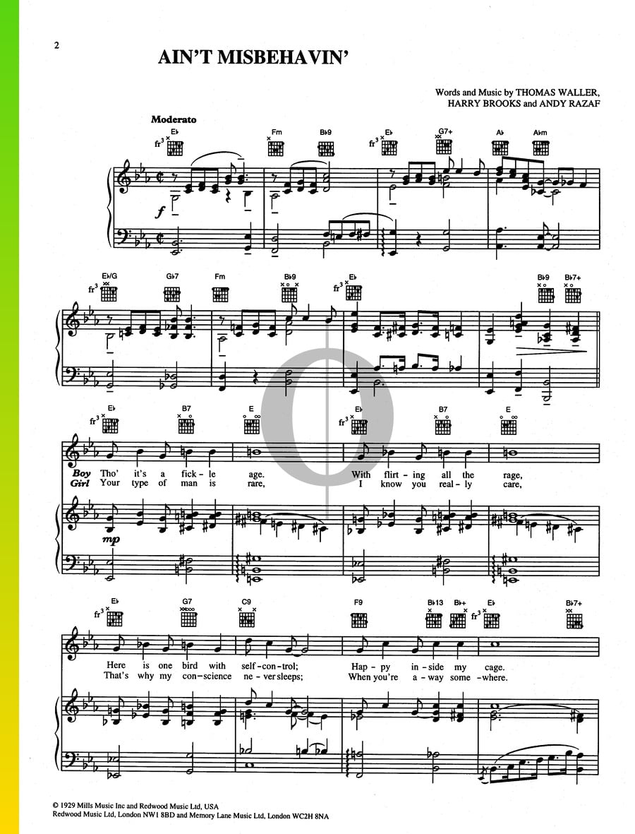 Aint Misbehavin Fats Waller Piano Sheet Music Oktav