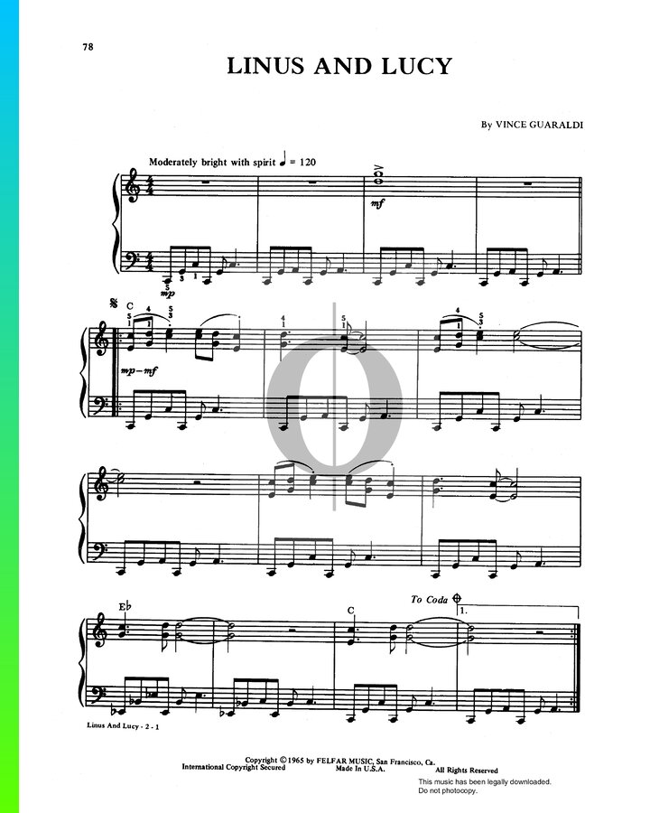 Linus And Lucy Sheet Music From Linus And Lucy By Vince Guaraldi Pdf Download Oktav