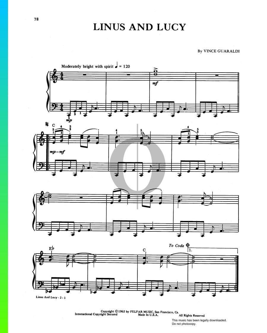 Linus And Lucy Piano Sheet Music from Linus and Lucy by Vince Guaraldi