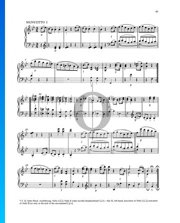 Sonata para piano n.º 4 en mi bemol mayor, KV 282 (189g): 2. Minueto Partitura