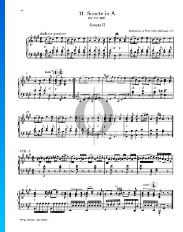 Partition Sonate pour Piano No. 11 La Majeur, KV 331 (300i): 1. Andante grazioso