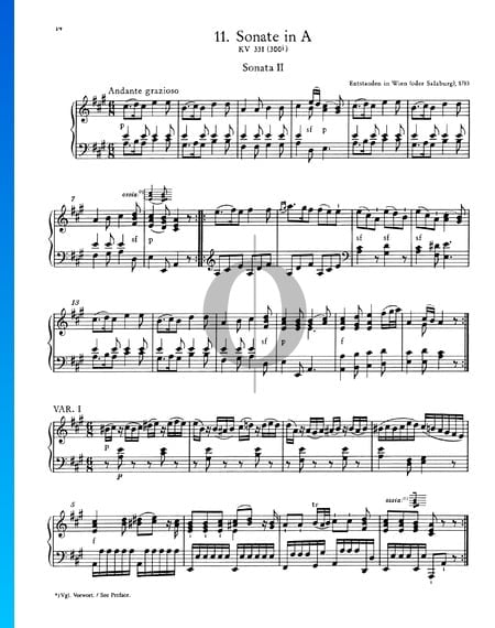 Sonate pour Piano No. 11 La Majeur, KV 331 (300i): 1. Andante grazioso