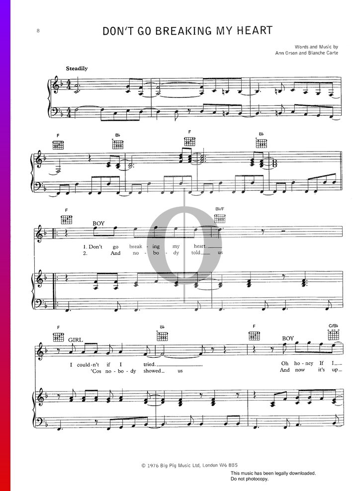 Don't Go Breaking My Heart (Elton John, Kiki Dee) Piano Sheet Music - OKTAV