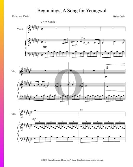 Beginnings, A Song for Yeongwol Sheet Music