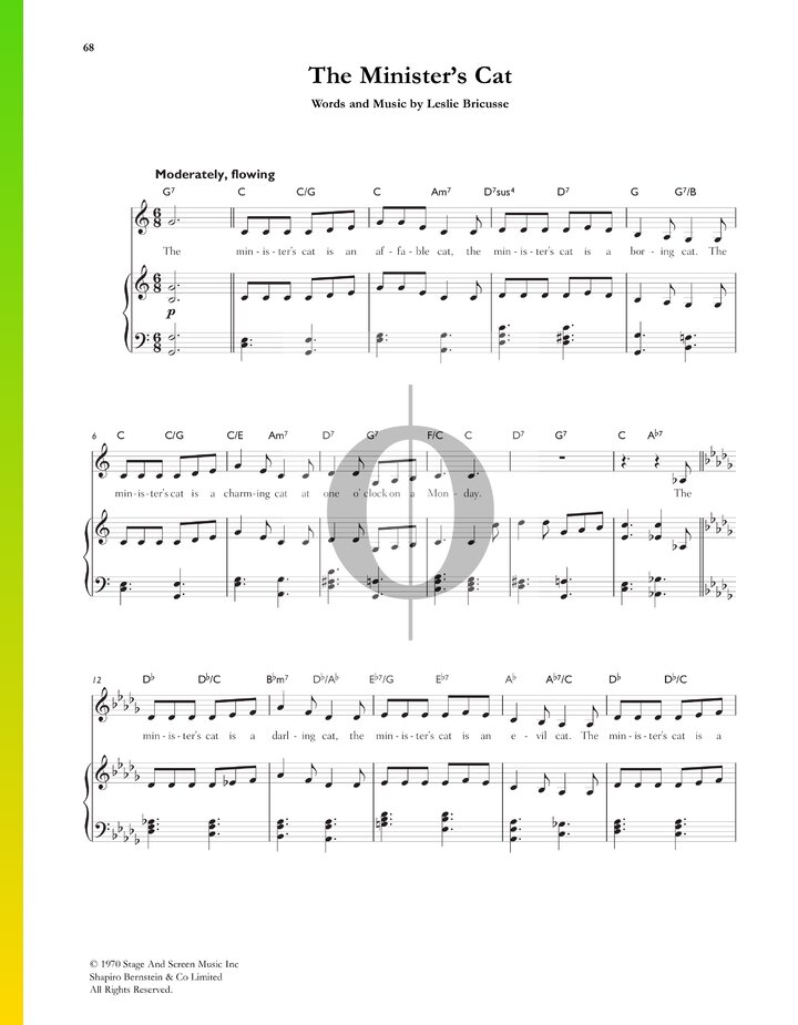 The Minister’s Cat (Leslie Bricusse) Piano Sheet Music OKTAV