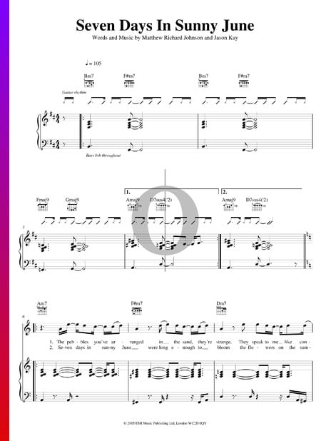 Seven Days In Sunny June Musik-Noten