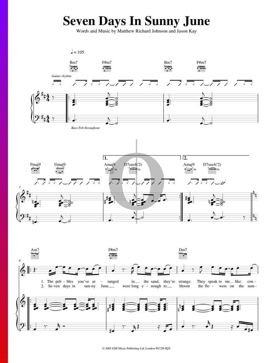 Seven Days In Sunny June (Jamiroquai) Piano Sheet Music OKTAV