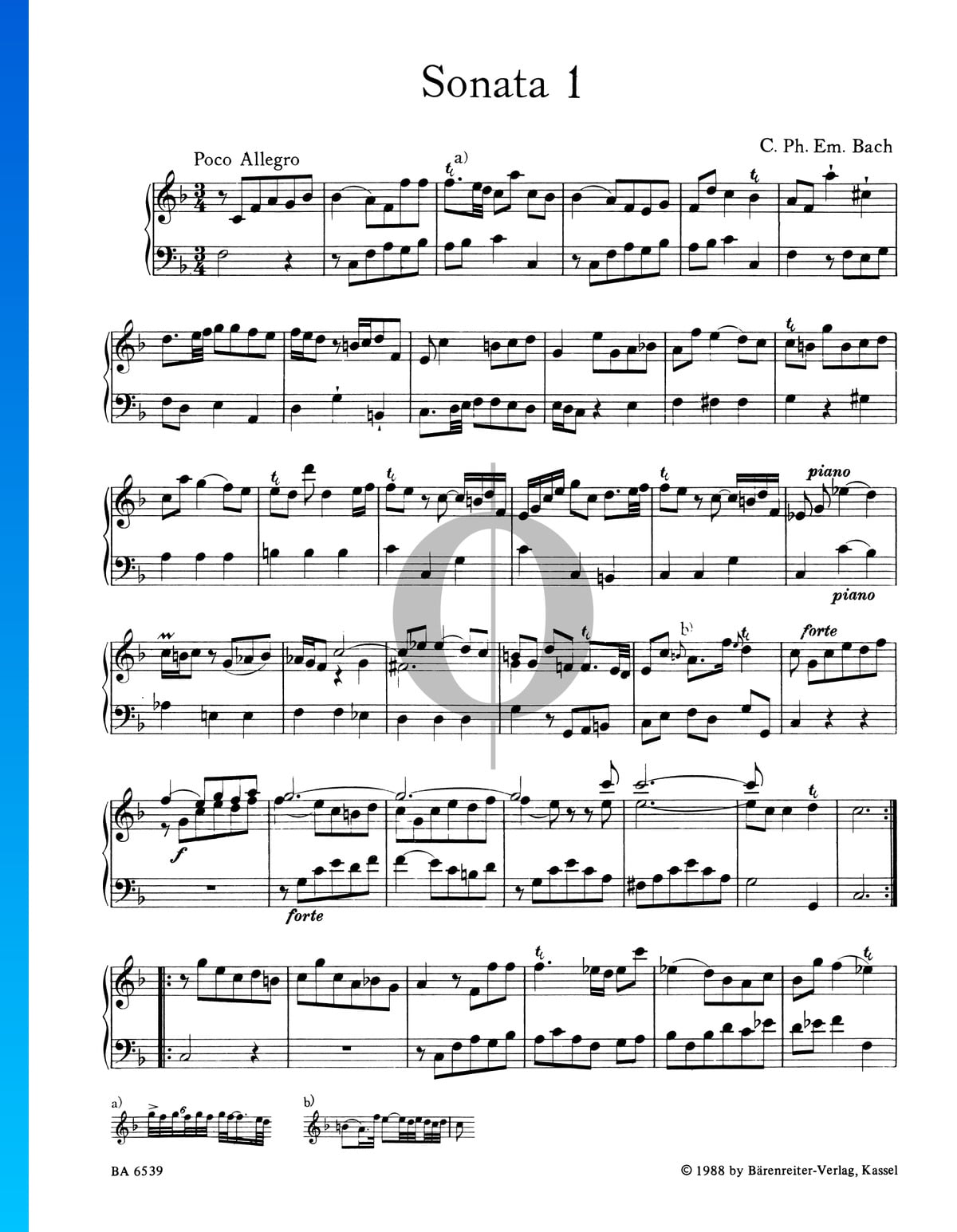 dentista Fiesta a pesar de Sonata n.º 1, Wq 48: 1. Poco Allegro Partitura » Carl Philipp Emanuel Bach ( Piano Solo) | Descarga PDF - OKTAV