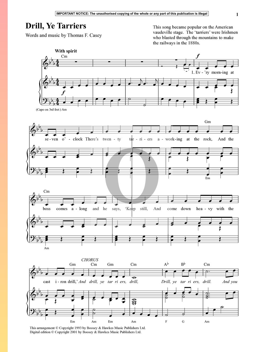 Drill, Ye Tarriers (Anonymous) Piano Sheet Music OKTAV