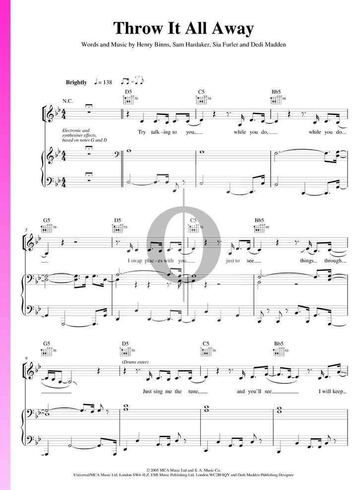 Throw It All Away (Sia, Zero 7) Piano Sheet Music OKTAV