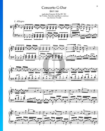 Partition Concerto en Sol Majeur, BWV 980: 1. Allegro