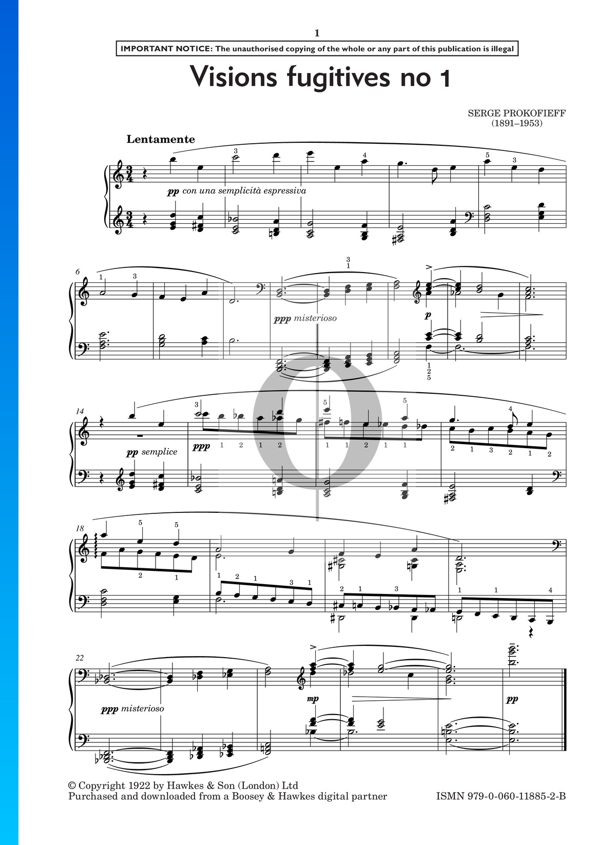 Visions Fugitives, Op. 22 No. 1 (Sergei Prokofiev) Piano Sheet