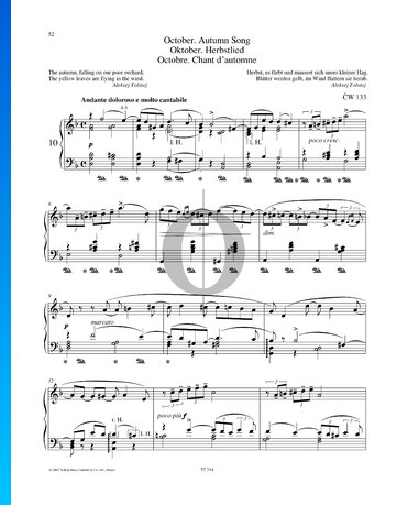 The Seasons, Op. 37a: 10. October (Autumn Song) Sheet Music