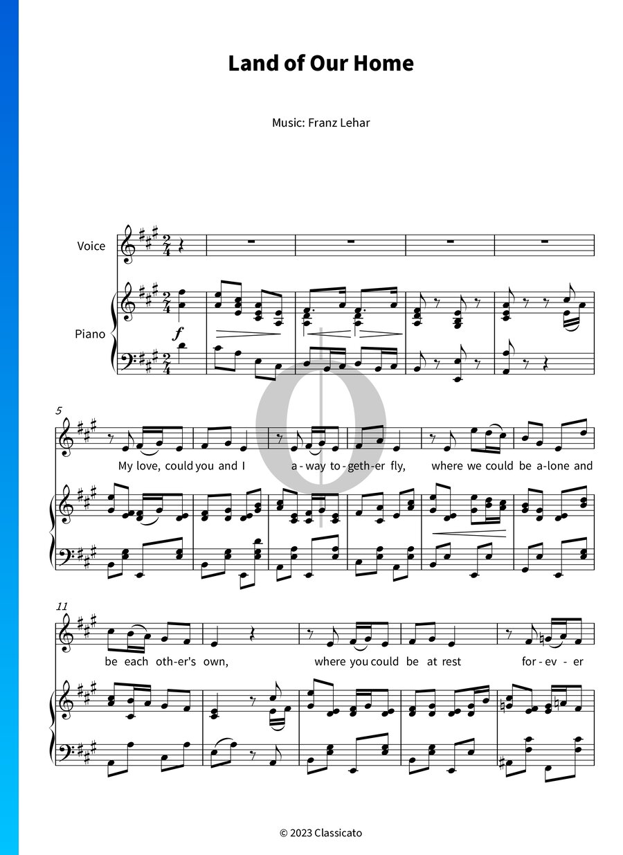 Land of Our Home (Franz Lehár) Piano Sheet Music - OKTAV