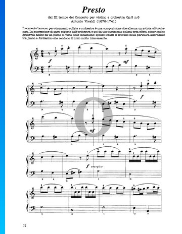 Violin Concerto in A Minor, Op. 3 No. 6 RV 356: 3. Presto Sheet Music