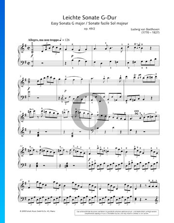 Partition Sonate facile en Sol Majeur, Op. 49 No. 2
