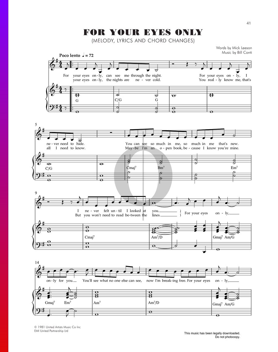 For Your Eyes Only (Sheena Easton) Piano Sheet Music - OKTAV