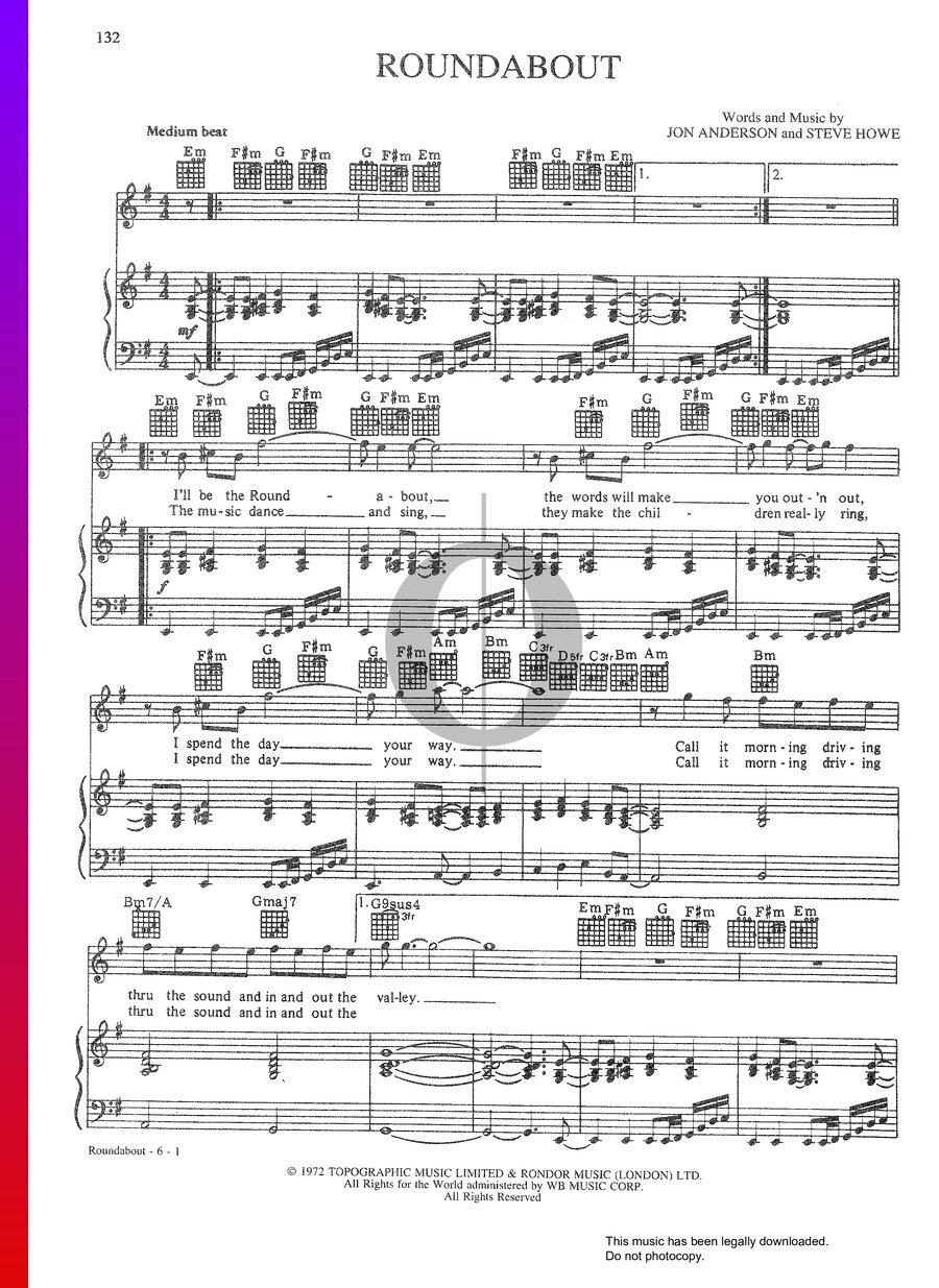 Roundabout (Yes) Piano Sheet Music - OKTAV