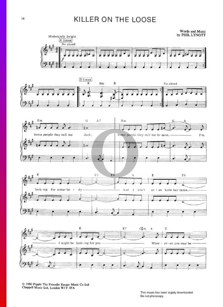 Killer On The Loose Sheet Music