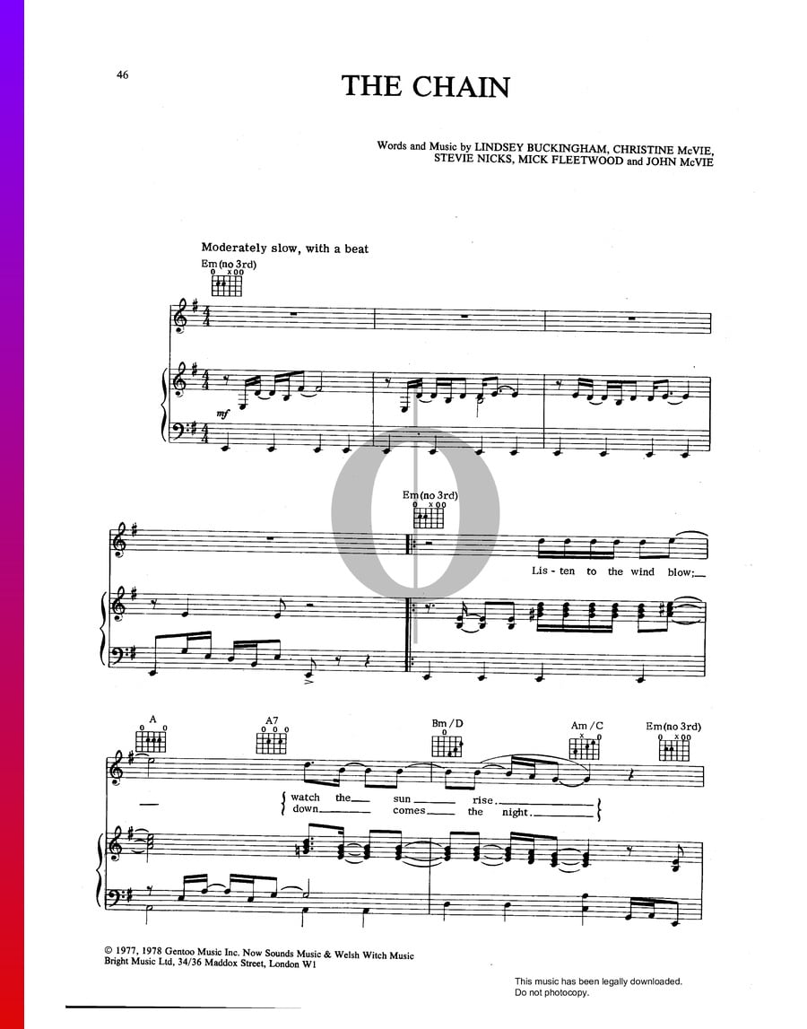 The Chain (Fleetwood Mac) Piano Sheet Music OKTAV