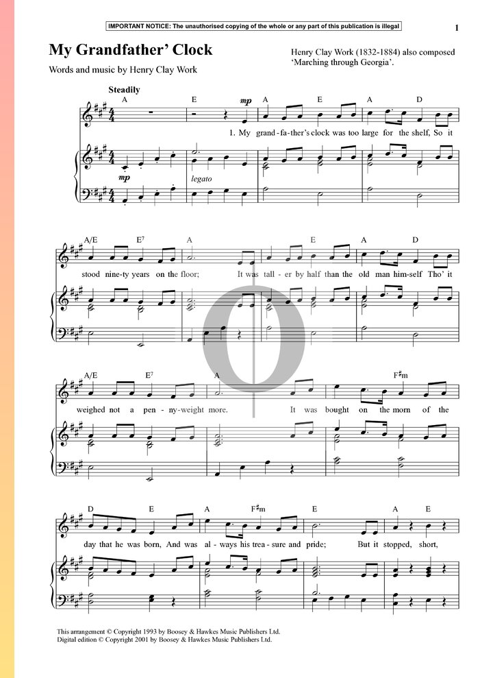 My Grandfather’s Clock (Henry Clay Work) Piano Sheet Music OKTAV