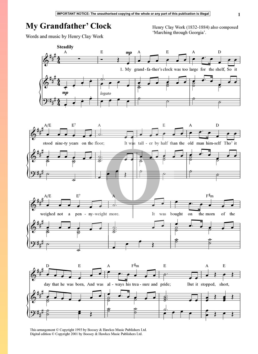 My Grandfather’s Clock (Henry Clay Work) Piano Sheet Music OKTAV