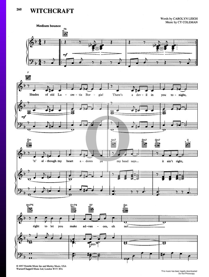 Witchcraft (Frank Sinatra) Piano Sheet Music - OKTAV