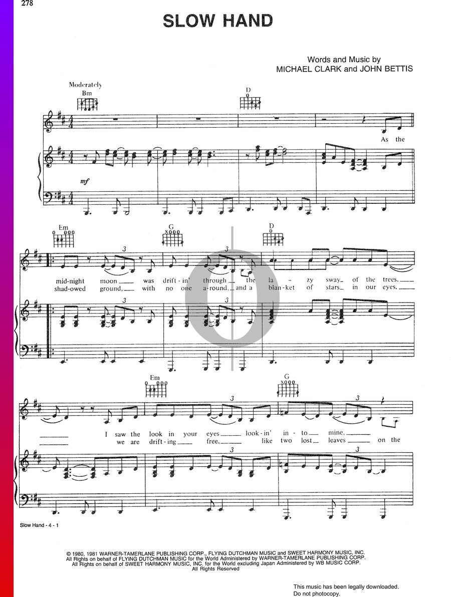 Slow Hand » The Pointer Sisters Partitions de piano OKTAV