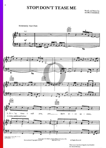 Stop Don't Tease Me Sheet Music