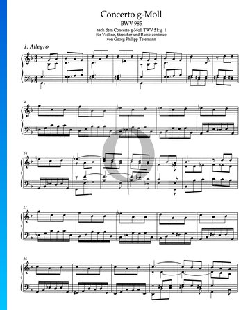 Partition Concerto en Sol mineur, BWV 985: 1. Allegro