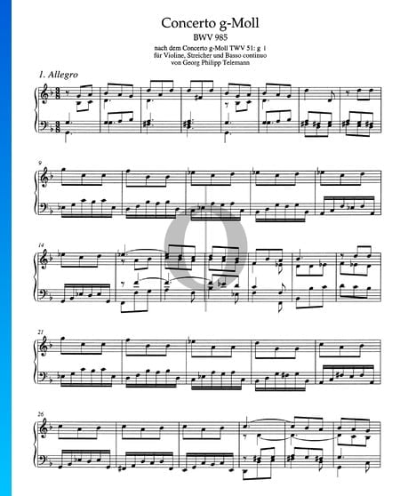 Concerto in g-Moll, BWV 985: 1. Allegro Musik-Noten
