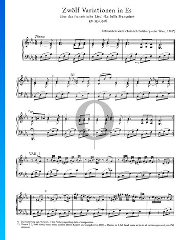 Partition Douze Variations en Mi bémol Majeur, KV 353 (300f)