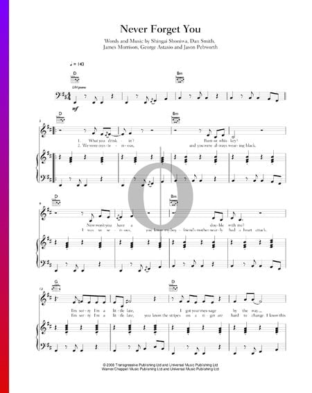 Never Forget You Sheet Music