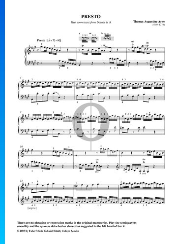 Partition Sonate No. 7 en La Majeur: 1. Presto