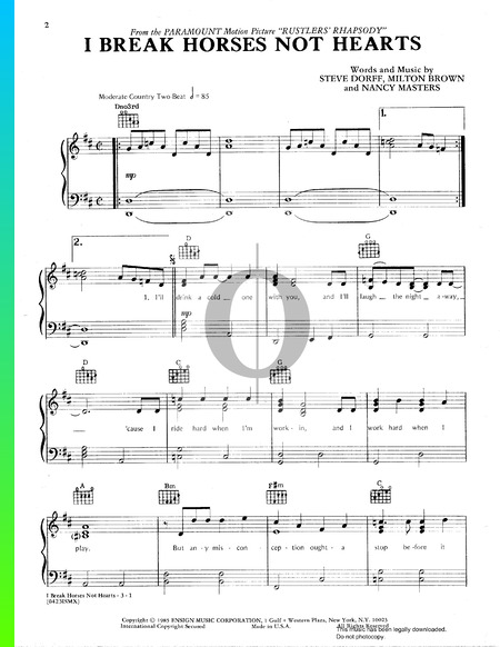 I Break Horses Not Hearts Sheet Music