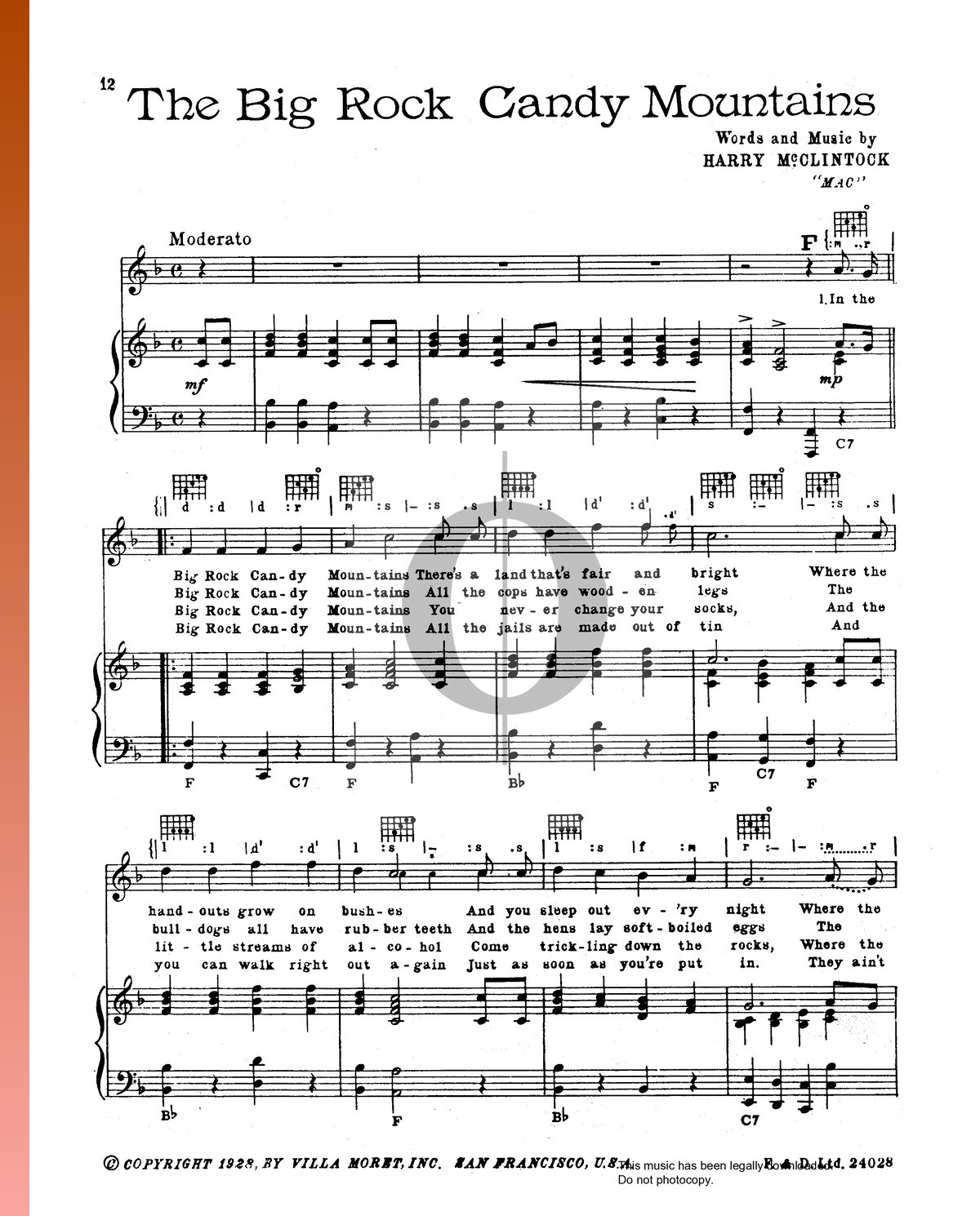 The Big Rock Candy Mountains (Harry McClintock) Piano Sheet Music - OKTAV